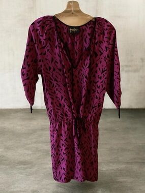 Yumi Kim Purple Geometric Patterned Silk Drawstring Dress
